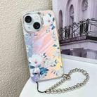 For iPhone 15 Electroplating Laser Flower Phone Case with Wrist Strap(White Flower AH10) - 1
