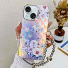 For iPhone 15 Electroplating Laser Flower Phone Case with Wrist Strap(Rose AH15) - 1
