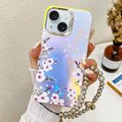 For iPhone 15 Electroplating Laser Flower Phone Case with Wrist Strap(Plum Blossom AH18) - 1