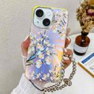 For iPhone 15 Electroplating Laser Flower Phone Case with Wrist Strap(Pear Blossom AH17) - 1
