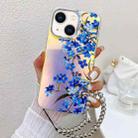 For iPhone 14 Electroplating Laser Flower Phone Case with Wrist Strap(Myosotis AH2) - 1