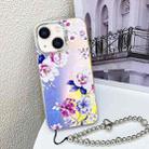 For iPhone 14 Electroplating Laser Flower Phone Case with Wrist Strap(Peony AH11) - 1