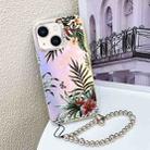 For iPhone 14 Electroplating Laser Flower Phone Case with Wrist Strap(Leaves AH12) - 1