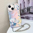 For iPhone 14 Electroplating Laser Flower Phone Case with Wrist Strap(White Flower AH10) - 1