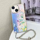 For iPhone 14 Electroplating Laser Flower Phone Case with Wrist Strap(Blue Flower AH8) - 1