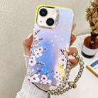 For iPhone 14 Electroplating Laser Flower Phone Case with Wrist Strap(Plum Blossom AH18) - 1