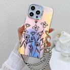 For iPhone 14 Pro Electroplating Laser Flower Phone Case with Wrist Strap(Drawn Flowers AH3) - 1