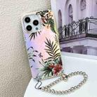 For iPhone 14 Pro Electroplating Laser Flower Phone Case with Wrist Strap(Leaves AH12) - 1