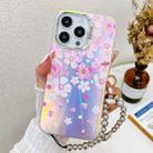 For iPhone 14 Pro Electroplating Laser Flower Phone Case with Wrist Strap(Pink Flower AH13) - 1