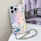 For iPhone 13 Pro Max Electroplating Laser Flower Phone Case with Wrist Strap(White Flower AH10) - 1