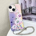 For iPhone 13 Electroplating Laser Flower Phone Case with Wrist Strap(Zinnia AH9) - 1