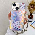 For iPhone 13 Electroplating Laser Flower Phone Case with Wrist Strap(Rose AH15) - 1