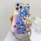 For iPhone 16 Pro Max Electroplating Laser Flower Phone Case with Wrist Strap(Myosotis AH2) - 1