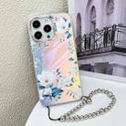 For iPhone 16 Pro Max Electroplating Laser Flower Phone Case with Wrist Strap(White Flower AH10) - 1