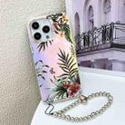 For iPhone 16 Pro Electroplating Laser Flower Phone Case with Wrist Strap(Leaves AH12) - 1