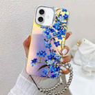 For iPhone 16 Plus Electroplating Laser Flower Phone Case with Wrist Strap(Myosotis AH2) - 1