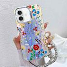 For iPhone 16 Plus Electroplating Laser Flower Phone Case with Wrist Strap(Flower AH6) - 1