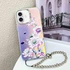 For iPhone 16 Plus Electroplating Laser Flower Phone Case with Wrist Strap(Zinnia AH9) - 1