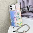 For iPhone 16 Plus Electroplating Laser Flower Phone Case with Wrist Strap(Blue Flower AH8) - 1