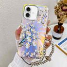 For iPhone 16 Plus Electroplating Laser Flower Phone Case with Wrist Strap(Pear Blossom AH17) - 1