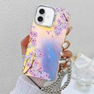 For iPhone 16 Electroplating Laser Flower Phone Case with Wrist Strap(Peach Blossom AH4) - 1