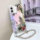 For iPhone 16 Electroplating Laser Flower Phone Case with Wrist Strap(Leaves AH12) - 1