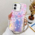 For iPhone 16 Electroplating Laser Flower Phone Case with Wrist Strap(Pink Flower AH13) - 1