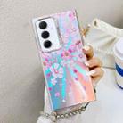 For Samsung Galaxy A55 5G Electroplating Laser Flower Phone Case with Wrist Strap(Pink Flower AH13) - 1