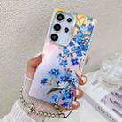 For Samsung Galaxy S24 Ultra 5G Electroplating Laser Flower Phone Case with Wrist Strap(Myosotis AH2) - 1
