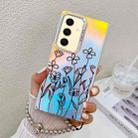 For Samsung Galaxy S24+ 5G Electroplating Laser Flower Phone Case with Wrist Strap(Drawn Flowers AH3) - 1