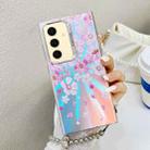 For Samsung Galaxy S24+ 5G Electroplating Laser Flower Phone Case with Wrist Strap(Pink Flower AH13) - 1