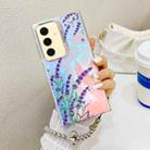 For Samsung Galaxy S24+ 5G Electroplating Laser Flower Phone Case with Wrist Strap(Lavender AH14) - 1