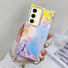 For Samsung Galaxy S24 5G Electroplating Laser Flower Phone Case with Wrist Strap(Peach Blossom AH4) - 1