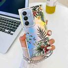For Samsung Galaxy A25 5G Electroplating Laser Flower Phone Case with Wrist Strap(Leaves AH12) - 1