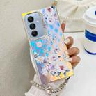 For Samsung Galaxy A25 5G Electroplating Laser Flower Phone Case with Wrist Strap(Rose AH15) - 1