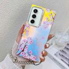 For Samsung Galaxy S23 FE 5G Electroplating Laser Flower Phone Case with Wrist Strap(Peach Blossom AH4) - 1