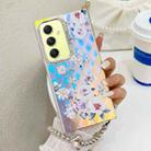For Samsung Galaxy A34 5G Electroplating Laser Flower Phone Case with Wrist Strap(Rose AH15) - 1