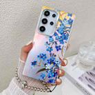 For Samsung Galaxy S23 Ultra 5G Electroplating Laser Flower Phone Case with Wrist Strap(Myosotis AH2) - 1