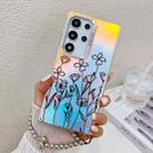 For Samsung Galaxy S23 Ultra 5G Electroplating Laser Flower Phone Case with Wrist Strap(Drawn Flowers AH3) - 1