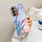 For Samsung Galaxy A14 5G Electroplating Laser Flower Phone Case with Wrist Strap(Lavender AH14) - 1