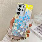 For Samsung Galaxy S22 Ultra 5G Electroplating Laser Flower Phone Case with Wrist Strap(Chrysanthemum AH5) - 1