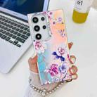 For Samsung Galaxy S22 Ultra 5G Electroplating Laser Flower Phone Case with Wrist Strap(Peony AH11) - 1