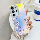 For Samsung Galaxy S22 Ultra 5G Electroplating Laser Flower Phone Case with Wrist Strap(Plum Blossom AH18) - 1