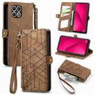 For T-Mobile REVVL 7 5G Geometric Zipper Wallet Side Buckle Leather Phone Case(Brown) - 1