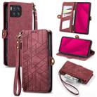 For  T-Mobile REVVL 7 Pro 5G Geometric Zipper Wallet Side Buckle Leather Phone Case(Red) - 1