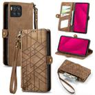 For  T-Mobile REVVL 7 Pro 5G Geometric Zipper Wallet Side Buckle Leather Phone Case(Brown) - 1