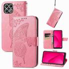 For T-Mobile REVVL 7 5G Butterfly Love Flower Embossed Leather Phone Case(Pink) - 1
