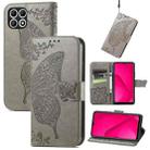 For T-Mobile REVVL 7 5G Butterfly Love Flower Embossed Leather Phone Case(Gray) - 1