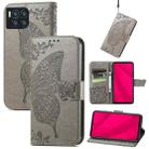 For T-Mobile REVVL 7 Pro 5G Butterfly Love Flower Embossed Leather Phone Case(Gray) - 1