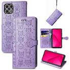 For T-Mobile T Phone 2 Pro 5G Cat and Dog Embossed Leather Phone Case(Purple) - 1